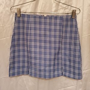 Blue and white plaid mini skirt